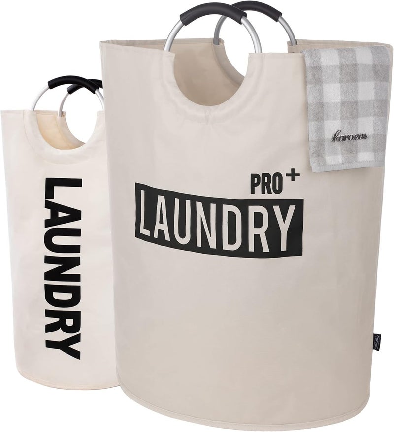 Caroeas Super Large 150L Laundry Basket Pro, Waterproof Laundry Hamper, Collapsible Laundry Basket Easy Storage, Clothes Hamper Stands Up Well, Laundry Bag with Padded Handles (Beige) - Image 1